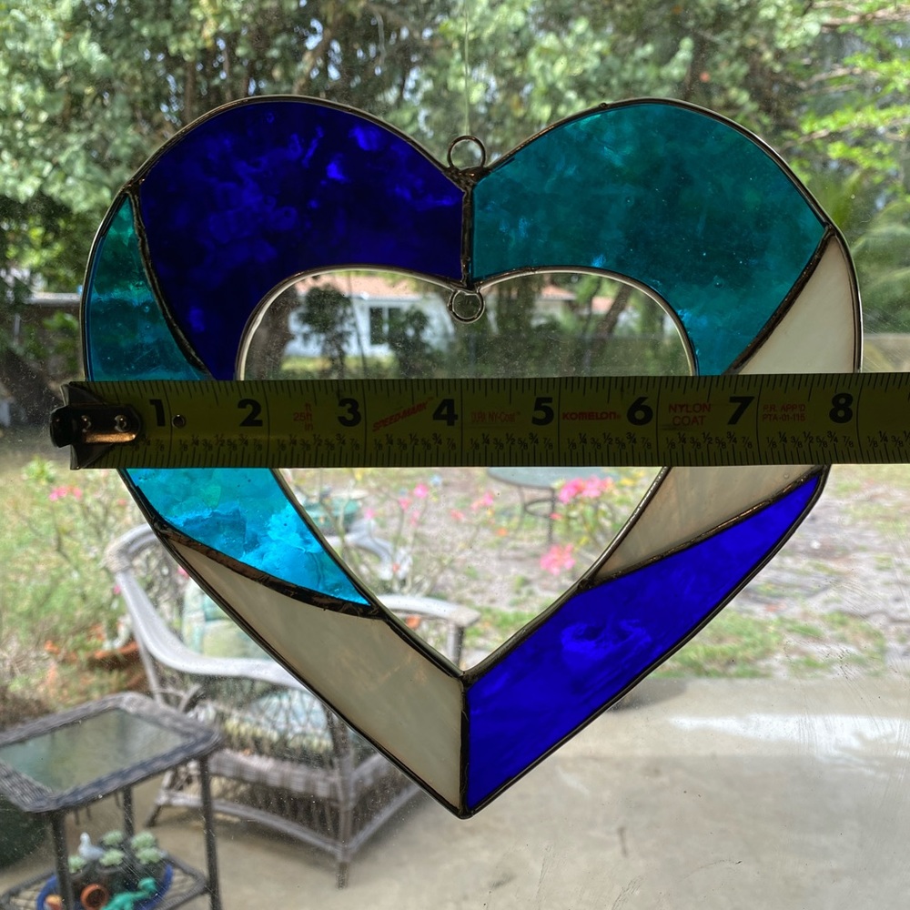 Hanging Blue Stained Glass Heart Sun Catcher - Picture 4 of 4